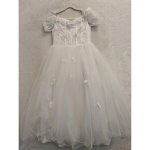 Girls White Butterfly Sparkle‎ Formal Gown Dress Flower Girl Size 8